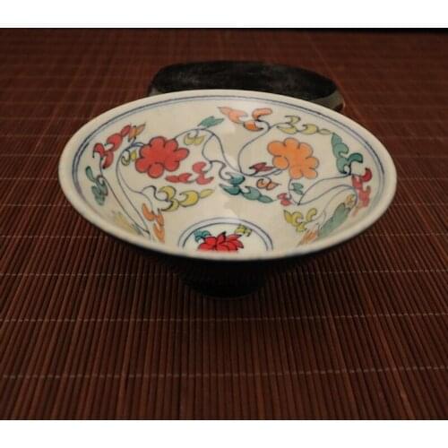 Delicate Antique Chinese Old-style Blue Glaze Colorful Flowers Porcelain Bowl