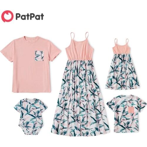 PatPat 2021 New Summer Floral Leaf Print Family Matching Sets（Tank Dresses - T-shirts - Rompers)
