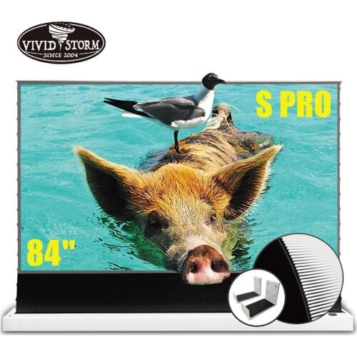 VIVIDSTORM S PRO 84 Inch Pull Up Projector Floor Rising Screen for Ambient Light Rejecting Ultra Short Throw Laser 4k Projector