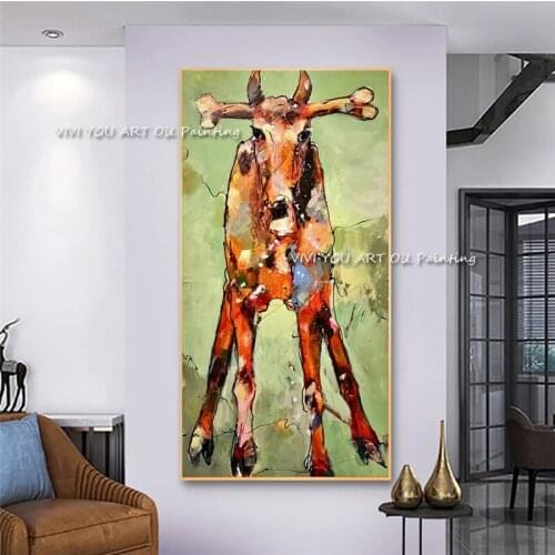 Hand Painted Colorful Deer Animals Oil Painting 100% Handmade Modern Impression Picture Home Decor Canvas Paintings