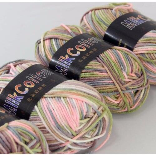 Multi Color 4Skeinsx50g Soft Cotton Wool DIY Socks Scarf Knitwear Wrap Kraft yarn green pink brown mixed 2075-21
