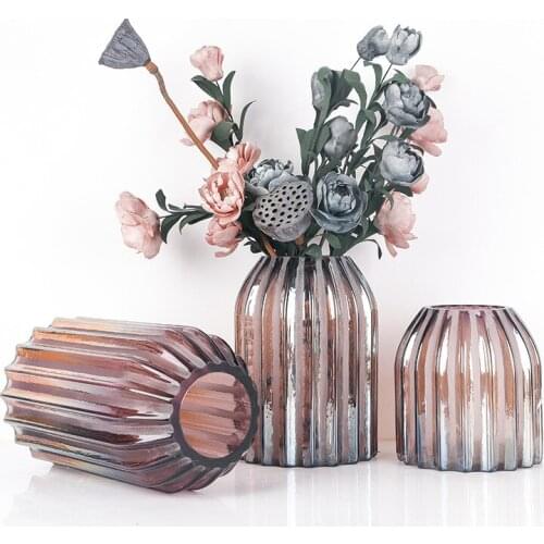 Nordic Light Luxury Vertical Pattern Simple Style European Frosted Glass Vase Glass Home Decoration Soft Outfit Model Room