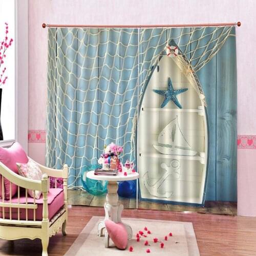 Mediterranean Style Starfish Anchor Curtains For Living room Bedroom Blackout Window Curtains Large Window Indoor Drapes