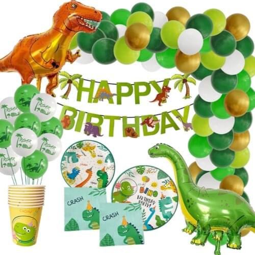 Jungle Theme Dinosaur Party Decoration Balloon Dinosaur Disposable Tableware Set Baby Shower Children Birthday Party Gift