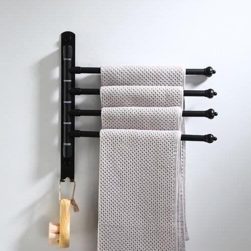 Bathroom 304 stainless steel rotary towel bar toilet towel rack Hotel storage rack movable rod 2-4 rod