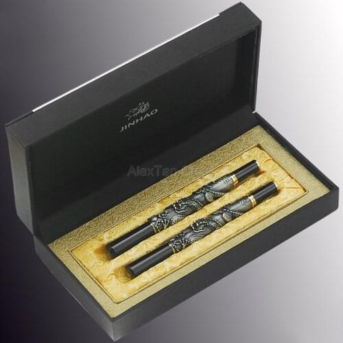 Jinhao Vintage Gray Fountain Pen, Roller Ball Pen Oriental Dragon Series Heavy Pen Iridium Fine Nib Gray With Gift Box Set