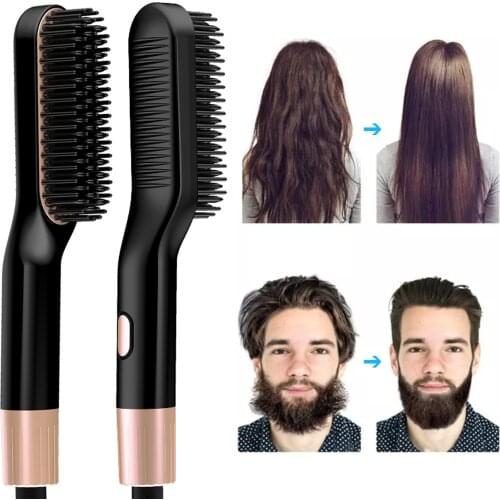 Beard Straightener 2 in 1 PTC Ceramic Hair Beard Straightening Brush Comb with 3 Temperature Settings for Men Women Gift