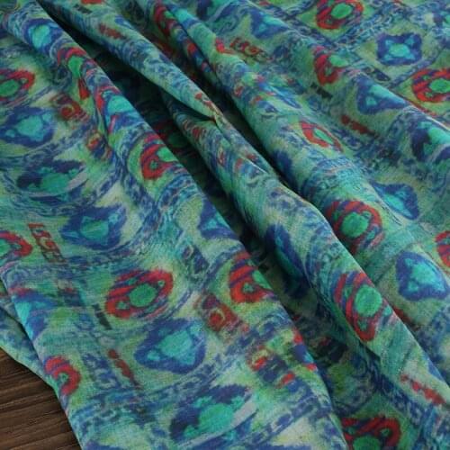 High quality pure ramie fabric Summer retro printing tissu High-end dresses and gowns fabrics
