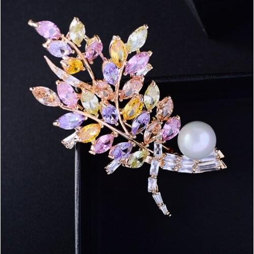 2020 Fashion Zircon Brooch for Women Luxury Colorful Crystal Flower Brooches Pins Leaves Broach Pin Jewelry broche femme bijoux