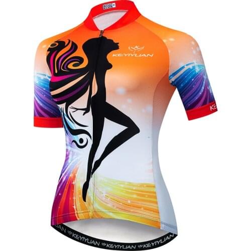 KEYIYUAN 2021 Womens Summer Cycling Jersey Road Bicycle Shirt MTB Bike Outdoor Sport Clothing Top Koszulka Rowerowa