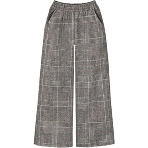 2021 Winter European Style Women Trousers Oversized Pants Wool&Blend Thick Ladies Capris Street Plaid Wide Leg Pants KE932