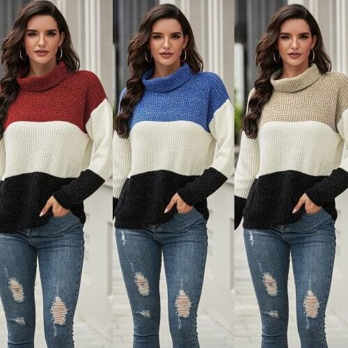 Sweater Women Pullover 2021 Hottest Sources Color Matching long-sleeved Loose Knit Turtleneck Warm Sweaters Dropshipping SJ3226