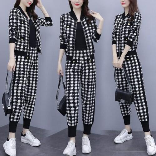 Autumn winter Tide suit female 2020 new jacket + knitted harem pants two-piece set elegant ensemble femme survetement