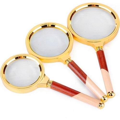 1 PC Handheld 5x Magnifier Diameter: 55mm/65mm/75mm Wood Handle Optical Reading Magnifying Glass Aid For The Aged