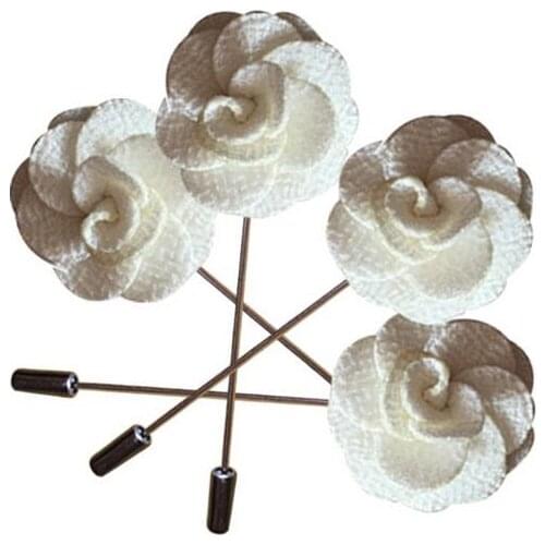 100Pcs White Handmade Guest Boutonniere Pins Silk Rose Artificial Flowers Groomsman Best Men Women Brooch Corsage Wedding Flower