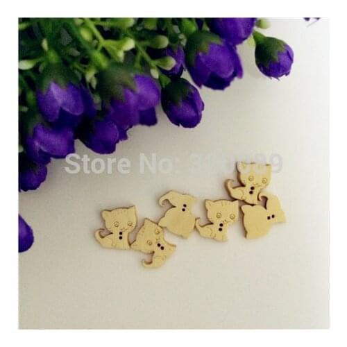 100pcs 16mm Natural Wooden Buttons 2 Holes Cat Cartoon Wood Button Baby Sewing Accessories For Scrapbooking