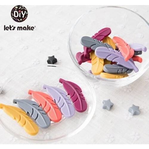 LetS Make 20Pc Silicone Teether Feather Beads Handmade Accessories Teething Toys For Infant Newborn Gift Baby Bpa Free Teether