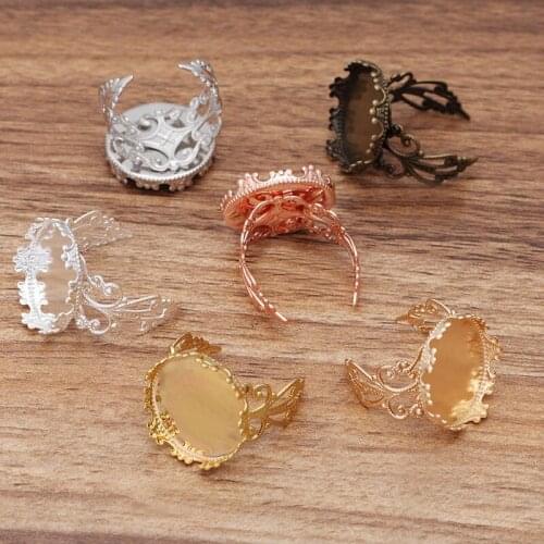 200pcs Filigree Adjustable Ring Settings Blanks with 12 15 20mm Round Bezel Glass Cabochons Base Women DIY Jewelry Findings