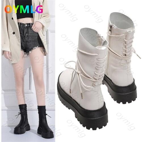 2021fashion lace fashion womens shoes thick heel thick bottom simple solid color side zipper short tube round head lace fashion