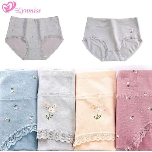 3Pcs Women Panties Cotton Flower Underwear Women Plus Size Panties Girl Briefs Mid-waist Comfortable Women Briefs M-XXL