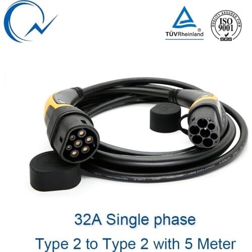 32A EV Cable Type 2 to Type 2 IEC 62196 Single phase 7.6KW EV Charging Plug With 5 Meter cable TUV/UL Mennekes 2 Connector