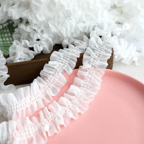 4CM Wide White Chiffon Frill Lace 3D Pleated Fabric Collar Cuffs Ruffle Trim Lolita Dresses Skirt Hemlines DIY Sewing Decoration