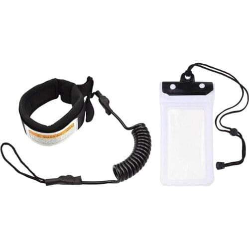 5ft Adjustable Surfing Leash Padded Spring Coiled Traction Tether Phone Holder