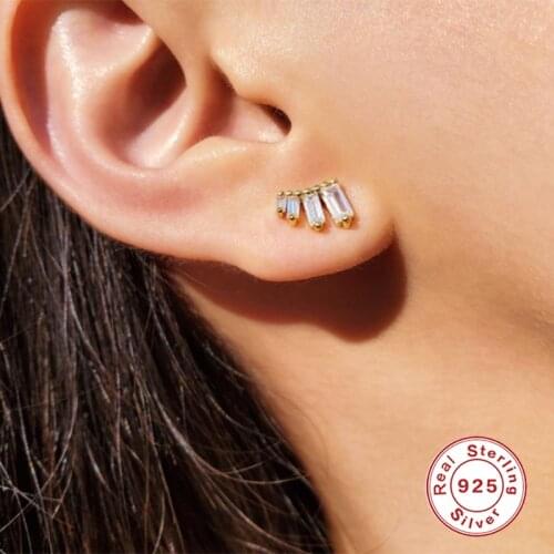 AIDE Exquisite Rectangle Crystal Stud Earrings for Women Cute Small Geometric Square Zircon Earings Silver 925 Jewelry kolczyki