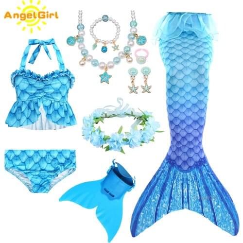 2021 Summer Girls Mermaid Tail with Flipper Swimable Kids Mermaid Costume Cosplay Party Dress Fantasy Holiday Bikini Beachwear