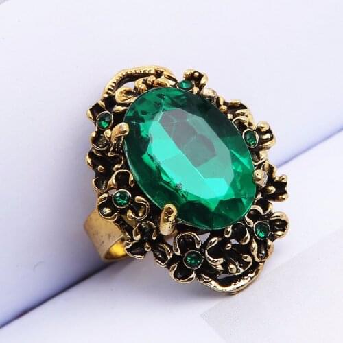 Antique Bronze Vintage Big Stone Crystal Rhinestone Rings For Women Finger Jewelry Wedding Fashion Accessories 1105