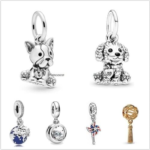 Authentic 925 Sterling Silver Poodle Puppy Dog With Heart Tag & Just Because Pendant Fit Pandora Bracelet & Necklace Jewelry