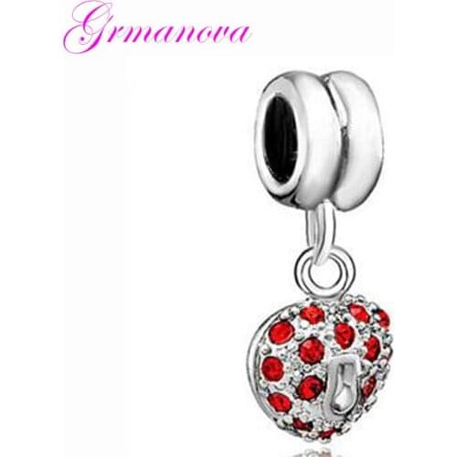 Red crystal heart lock European and American style charm beads handmade DIY jewelry amulet Fit Pandora Bracelet Necklace