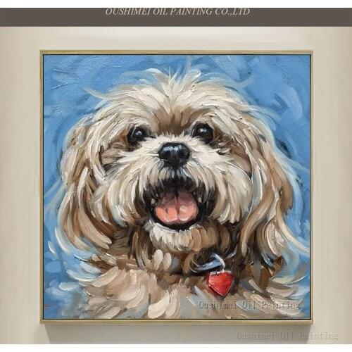 Free Shipping High Skills Artist Hand Painted High Quality Shitzu Dog Oil Painting On Canvas Shih Tzu Decorative Painting