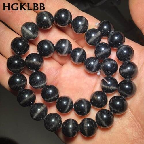 HGKLBB Black Cat Eye beads Round Glass Loose Spacers beads for Jewelry making Opal Stone bracelets DIY 15'' Strand 4/6/8/10/12mm