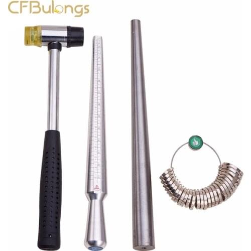 CFBulongs DIY Jewelry Tools 4 PCS/Set Of Ring Magnifying Rod Handle Hammer Finger Ring Sizer Accessories 5~28 cm/1.1 cm