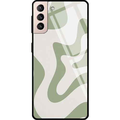 Liquid Swirl Abstract Pattern Sage Green Tempered Glass Case For Samsung Galaxy S21 Ultra Note 20 S8 S9 S10 Note 10 Plus S20 FE