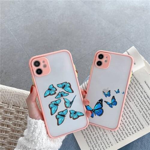 Blue Butterfly Phone Case Matte For iPhone 12 Mini 11 Pro XR XS Max 7 8 Plus X Hard PC Back Cover