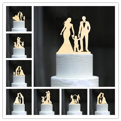 Family Style Rustic Wood Wedding Cake Topper Bride and Groom Cake Toppers with Kids Boy or Girl Cake Decorating Baby Shower