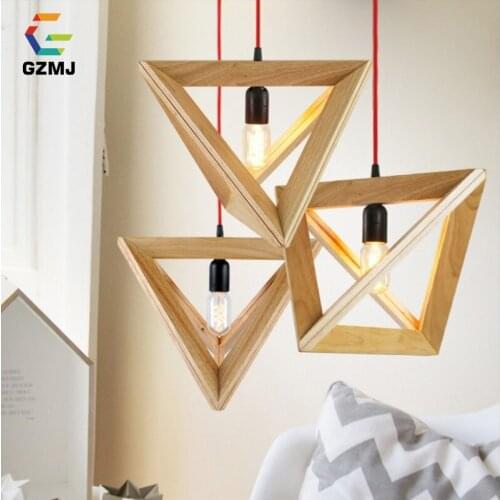 GZMJ Country Wooden Pendant Lights Creative Triangular Pyramid Hanging Lamp Loft Decor Hanglamp for Bar Home Decoration Lighting