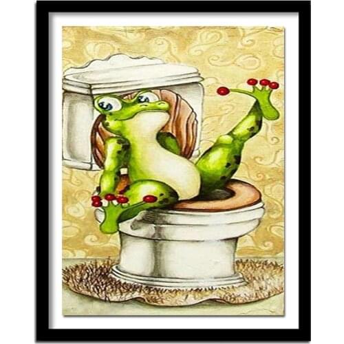 DIY Diamond Embroidery Cartoon 5D Diamond Painting Toilet Frog Home Decor Arts Crafts & Sewing