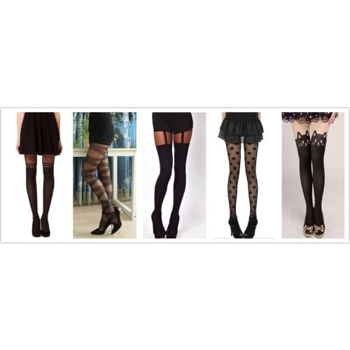 Black Women Temptation Sheer Mock Suspender Tights Cat Pantyhose Stockings Cool Mock Over The Knee Sheer Tights 5 Styles Hot