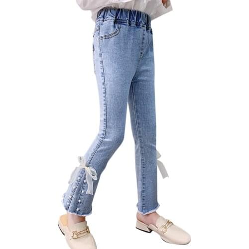 Girls Jeans Pearls Girl Jeans Kids Bow Jeans For Children Casual Style Childrens Clothing Spring Autumn