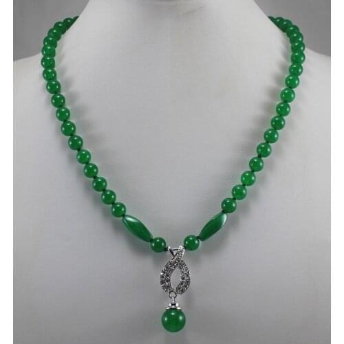 Elegant 8mm green jades necklace with 14mm jades bead pendant designed necklace for lady