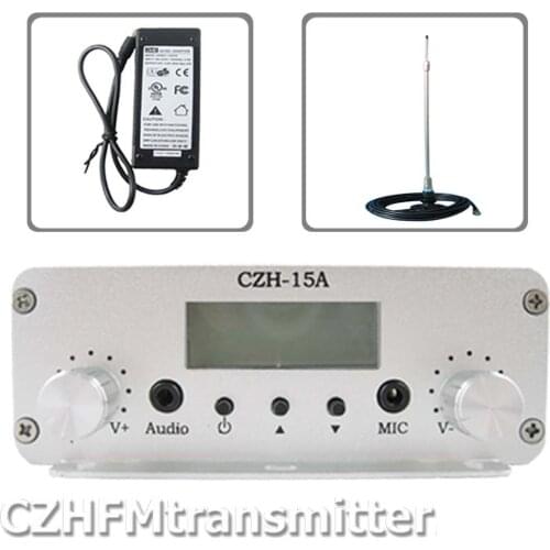 FMUSER CZE-15A 15W FM stereo PLL broadcast transmitter radio 87.5-108mhz +antenna for car kit free shipping