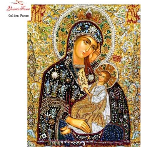 Golden Panno Diamond Mosaic painting Needlework Cross Stitch Square Diamond Embroidery Mosaic Pattern mother and son photo 09