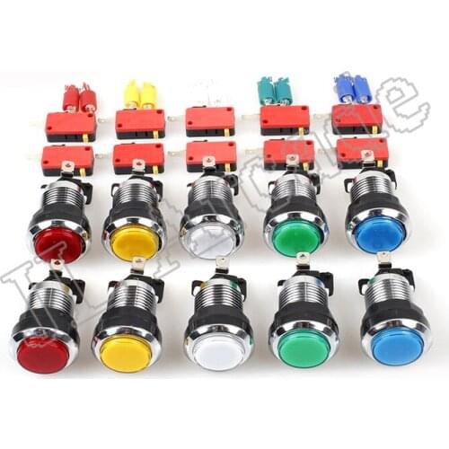 33mm diameter 28mm mounting hole CHROME Plated illuminated 12v LED Arcade Push Button with microswitch 5 colors