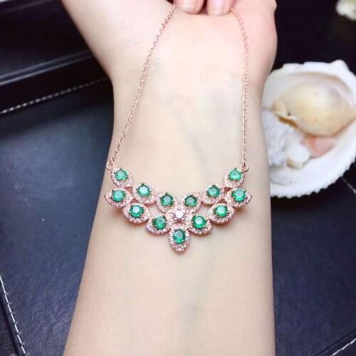 Emerald Pendant Natural Real Emerald necklace Solid S925 Sterling Silver For Women Colour Gem Stone
