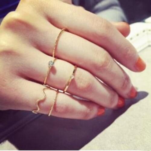 New Fashion Wave Crystal Rings Personality 5 Pcs/Set Of Fine Index Finger Ring Set Women Female Jewelry Cheap Wholesale