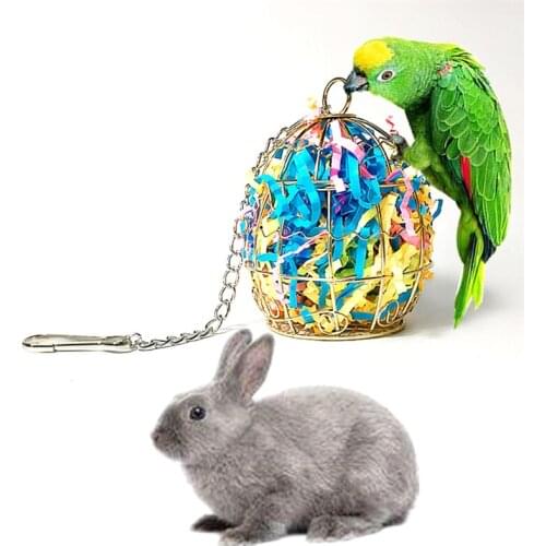 Bird Shredder Toys Stainless Steel Cage Feeder Parrot Foraging Container Metal Hanging Birdfeeder for Parakeets Cockatiels