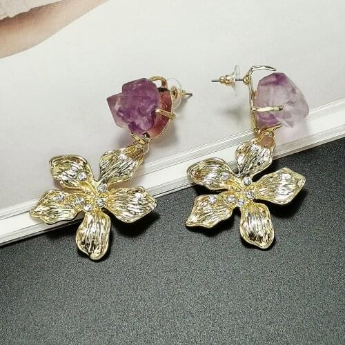 Statement Stone Metal Gold Drop Earring High-Quality Flower Earrings Jewelry Wholesale New Fashion Accessories For Women UKMOC
